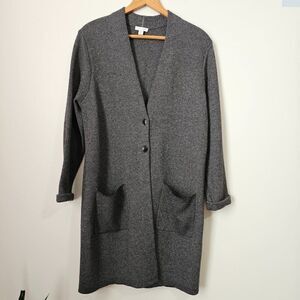 EUC LIKE NEW J JILL COTTON BLEND GREY LONGLINE V NECK LONG CARDIGAN JACKET SZ M